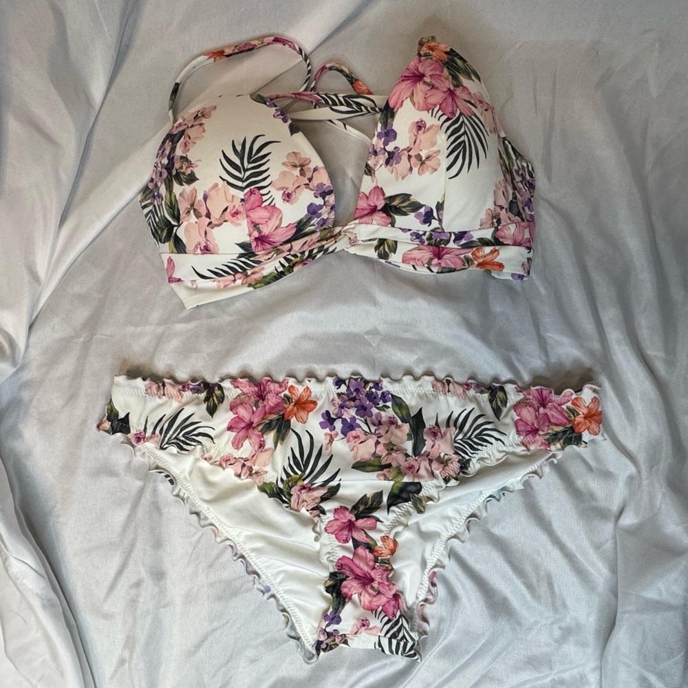 34DD Shade & Shore Floral Bikini Set - Pink, Purple, Orange
